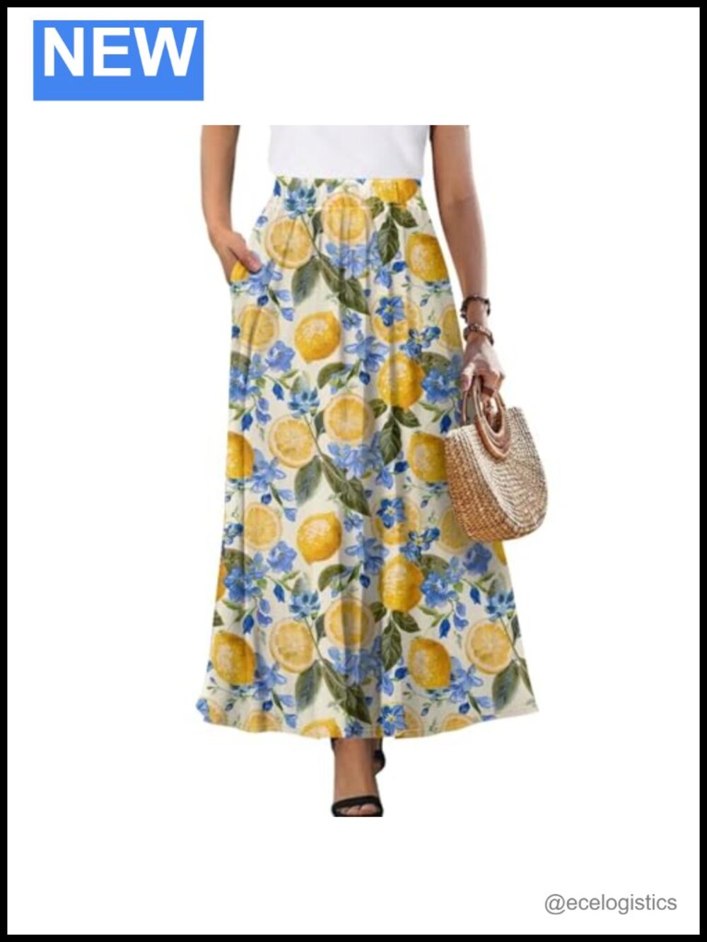 A-Line Maxi Skirt High Waist Pleated Pull On Flowy Long Skirt Beach Casual